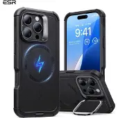 ESR Cyber Armor HaloLock Case avec Stash Stand (Apple iPhone 16 Pro Max), Coque pour téléphone portable, Noir
