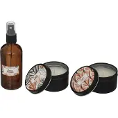 Atmosphera Coffret senteur Ambre et Vanille Spray parfum et 2 Bougies pot en métal