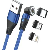RealPower Magnetic cable 3 Amp,1m,blau mit Adaptern