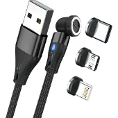RealPower Magnetic cable 3 Amp,2m,schwarz mit Adaptern