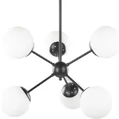 Beliani Suspension noir blanc fer 100 cm 6 lumières verre abat-jour rond finition mate style moderne rétro salon