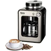 Big Buy Cooking TM Electron TMPCF020S Mini cafetière de goutte à goutte avec moulin à grains, 4 tasses, 600W et filtre lavable Compatible avec le café moulu, 600 W, 6 tasses, acier inoxydable, argent