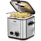 Princess Mini Friteuse et Fondue 182611 - 1,2 litre - Thermostat réglable - Filtre anti-odeur - Fenêtre de visualisation - 6 fourchettes à fondue - Panier à friture - acier inoxydable brossé