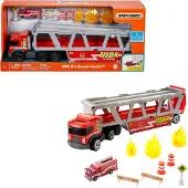 Matchbox Construction Hauler avec 1 camion de pompiers et 8 accessoires