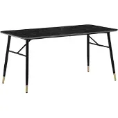 Wohnling Table de salle à manger 140x80x76 cm Table à manger noire aspect marbre Table de cuisine moderne Petite table à manger rectangulaire Table de salle à manger avec pieds métalliques