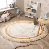 Little Olly Tapis rond lavable pour enfant - Milo Beige | Ø 80 cm | Rond | Pile courte