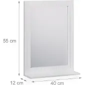 Relaxdays Miroir mural élégant avec étagère pour accessoires, cadre MDF blanc, pour une salle de bain et un couloir plus élégants, Dimensions 40x55 cm, Qualité !