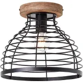 Brilliant Plafonnier moderne AVIA | Plafonnier avec abat-jour noir et détail en bois durable, Ø 30 cm | 1 douille E27, max. 52 W | Métal/bois