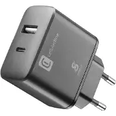 Cellularline Dual Super Fast Charger 25W Chargeur 2 ports USB et USB C avec technologie ultra rapide Noir