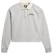 Superdry pour femme. W2012352A Polo de rugby blanc (L), Casuel, Gris, Coton, Manche longue