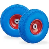Relaxdays , lot de 2 roues pour diable, pneus en caoutchouc plein anti-crevaison, 4,1/3,5-4", axe de 16 mm, charge max. 150 kg, 260 x 85 mm, bleu-rouge