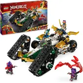 LEGO NINJAGO Chenille combinée de l'équipe ninja, set 4 en 1 avec planeur, voiture de course et 2 motos et 6 minifigurines, cadeau pour garçons et filles, jouet ninja 71820
