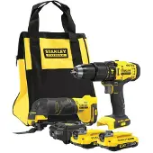 Stanley , SFMCK213D2S, set Perceuse-visseuse à percussion sans fil, système V20 20V, 2 batteries 2.0Ah incluses, sacoche et chargeur, noir avec jaune