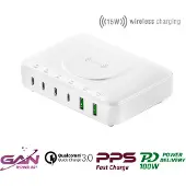 4smarts Station de recharge 7W1 100W avec recharge sans fil Blanc/Blanc 540570