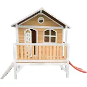 Axi Stef Maison Enfant Avec Toboggan Rouge | Aire De Jeux Pour L'Extérieur En Marron & Blanc | Maisonnette / Cabane De Jeu En Bois