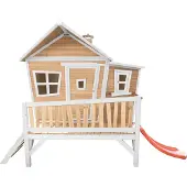 Axi Emma Maison Enfant Avec Toboggan Rouge | Aire De Jeux Pour L'Extérieur En Marron & Blanc | Maisonnette / Cabane De Jeu En Bois