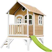 Axi Tom Maison Enfant Avec Toboggan Vert Clair | Aire De Jeux Pour L'Extérieur En Marron & Blanc | Maisonnette / Cabane De Jeu En Bois