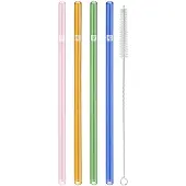 Zwilling Pailles en verre colorées droites set de 4, + brosse de nettoyage, Pailles, Multicolore
