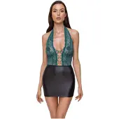 Cottelli - robe brillante en dentelle avec laçage (noir-vert) - XL