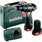 Metabo Coffret Perceuse à percussion 12 V sans fil PowerMaxx SB BL 2 x 2,0 Ah Li-Power, LC12