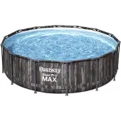 Bestway Steel Pro MAX Kit complet de piscine hors sol avec pompe de filtration Ø 427 x 107 cm, aspect bois (chêne des marais), rond