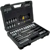 Stanley Ensemble de douilles - - 80 pièces - 1/4, 3/8, 1/2 - Cliquets 43 dents - Valise robuste