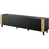 Halmar Meuble TV FARO 200x42x52 noir mat + chêne craft