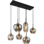 Globo Lampe suspendue 6 lumières Matt noir avec du bois
