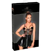 Noir - robe en vinyle avec empiècements résille - - XL