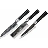 Samura Ensemble de 3 couteaux -Super5, acier damassé, 37,8 x 13,2 x 4,1 cm, argent/noir