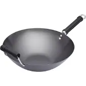 Kitchencraft Wok antiadhésif à fond plat en acier au carbone