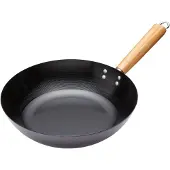Kitchencraft World of Flavours Wok Plaque à induction et vitrocéramique, convient pour toutes les sources de chaleur of, revêtement antiadhésif, acier au carbone, 30 cm