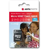 Agfa MicroSDXC UHS-I 64GB haute vitesse C10 U3 V30 + adaptateur