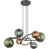 Globo Suspension noire Riha Verre coloré 6 lumières