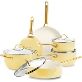 Greenpan Padova Reserve, lot de 6 casseroles et poêles, jaune, lavable au lave-vaisselle