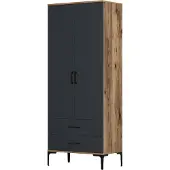 Skye Decor , Kumsal T - Walnut, Anthracite, Armoire, noyer, 100 % PANNEAUX ESPAGNOLS MELAMINÉS, 80 x 201,4 x 47,5 cm