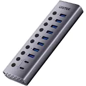 UNITEK H1315B01 (USB-A, 10 ports), Station d’accueil + hub USB, Gris