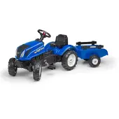 Falk Tracteur à pédales New Holland avec remorque et capot ouvrant – 2 à 5 ans