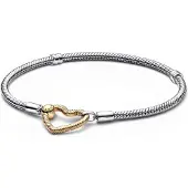 Pandora Bracelet Maille Serpent Fermoir Coeur Pandora Moments