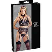 Cottelli Bondage - ensemble de lingerie en dentelle avec menottes (noir) - XL