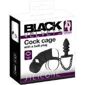Black Velvets - cage pénienne en silicone avec plug anal (noir)