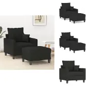 vidaXL Fauteuil avec pouf Noir 60 cm Tissu
