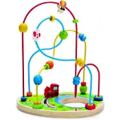 Hape Circuit de perles en bois Pizzaz - Pour enfant de 12 mois - Bleu, rouge et jaune