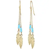 Elli Boucles d'oreilles 'Boho, Feder, Kugel' bleu clair / or