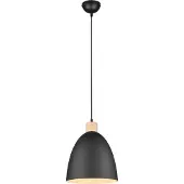 TRIO Lampe suspendue Jagger noir avec du bois marron