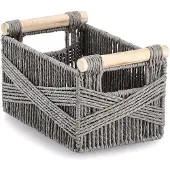 Zeller Panier de rangement, papier tressé/bois, gris (17 cm, 1x)