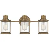 QUOIZEL Applique de salle de bain Riggs, laiton vieilli, 3xE27x40W, métal, dimensions : 21,8 x 56 x 17,9 cm, IP44,