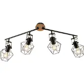 Paul Neuhaus Plafonnier - noir - métal - bois - 4-flamme - L 92,5 cm