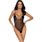 Cottelli collection - body en dentelle ouvert brodé - noir violet - L