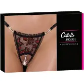 Cottelli collection - string perlé luxueux à motif rose - noir